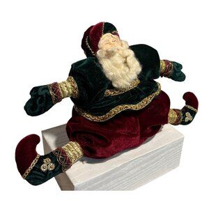 Vintage Santa Draft Stopper Elf Feet Figurine Red & Green Velvet Outfit Christma